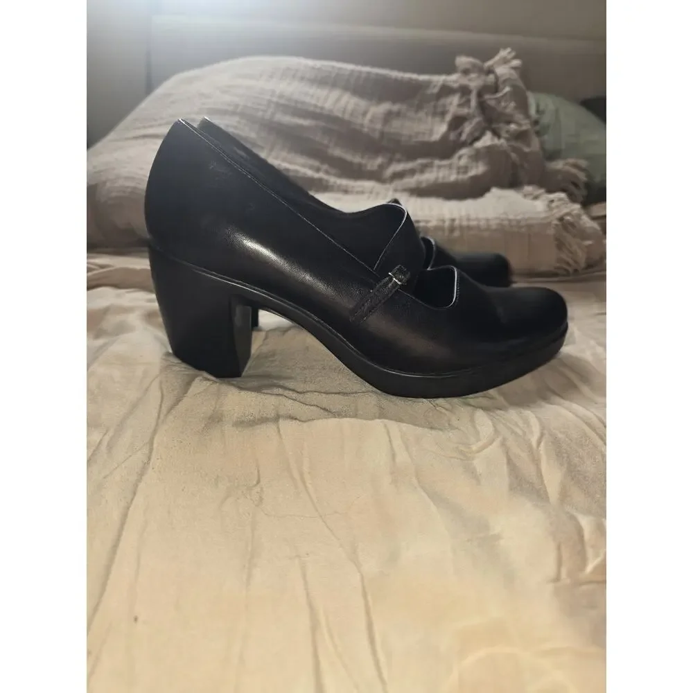 Black leather Mary Jane Dansko chunky block heel womens shoes pumps sz 38 7.5